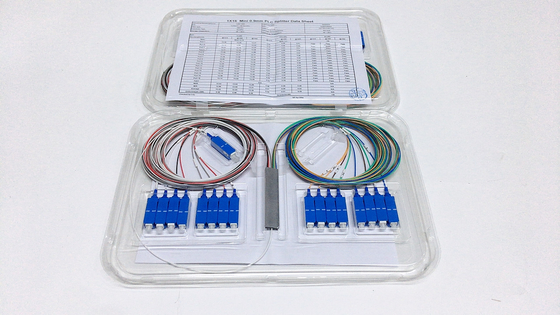 Mini Tube 1x16 PLC Optical Splitter with SC/UPC Connector and 0.9mm G657A Fiber Cable